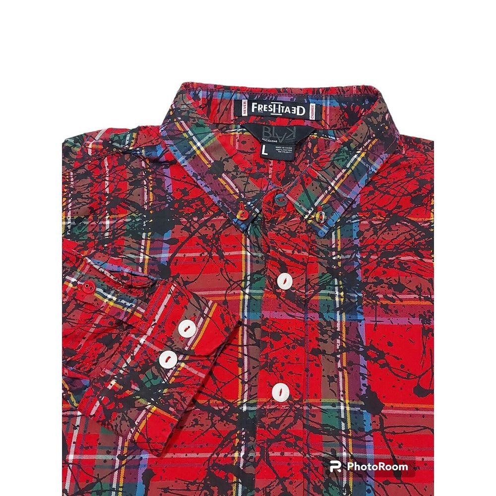 Fresh 2‎ Death Black Is The New Black Roca Wear L. Red Plaid Black Spatters